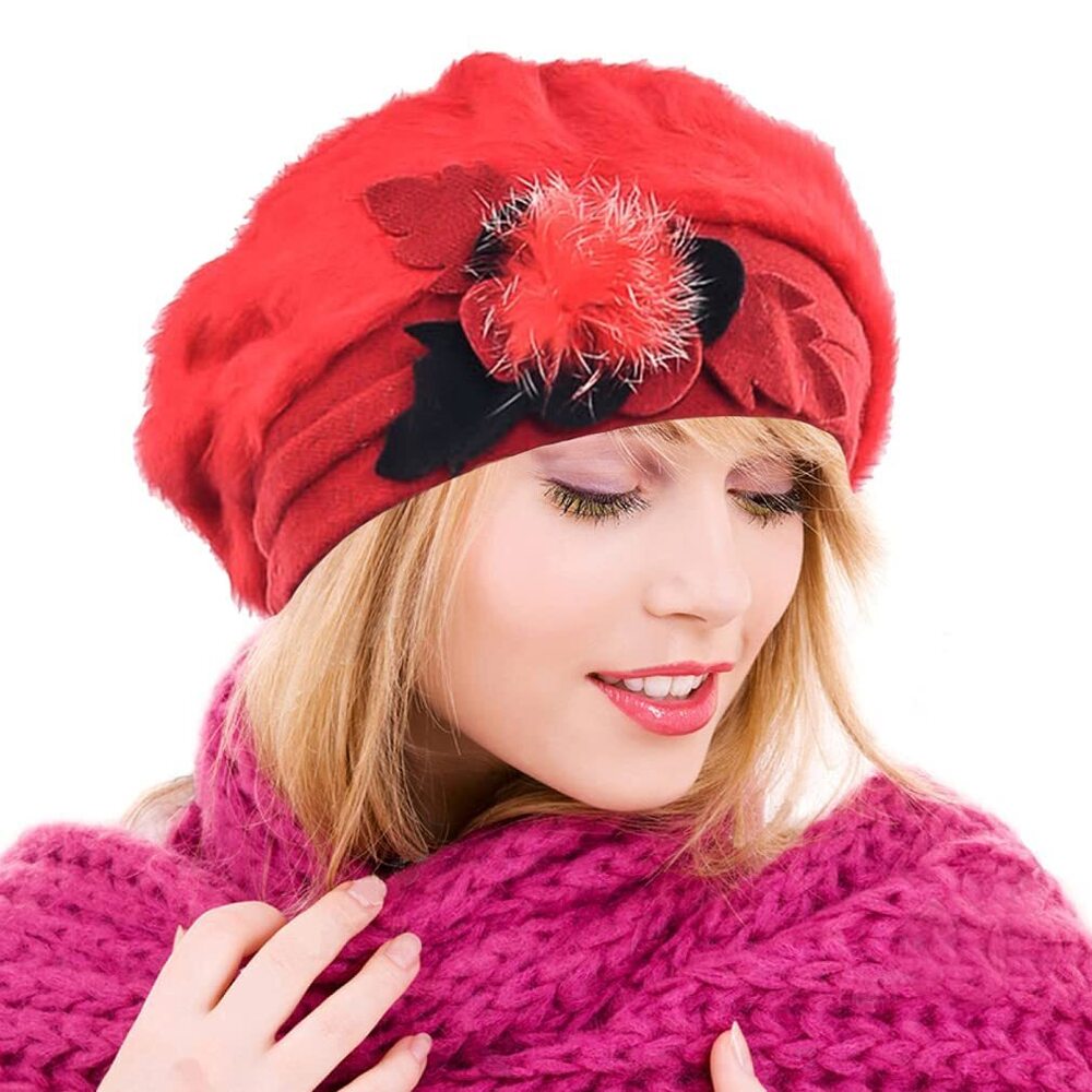 5439 Womens Wool Berets French Beret Beanie Winter Hats Hy022 (br022-red)